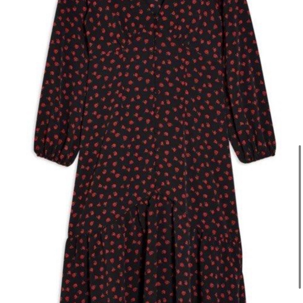 Topshop Red V-Neck Bishop Sleeve Sundress - Picture 3 of 8